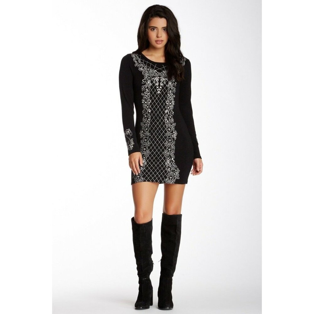 Sugarlips Baroque Black Embroidered Sweater Dress